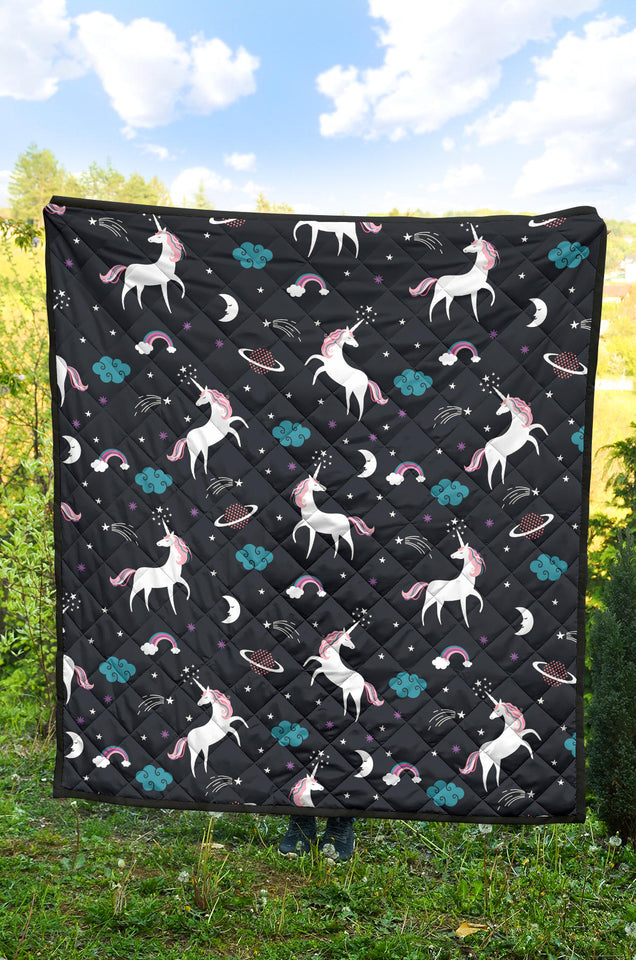 Unicorn Rainbows Moon Clound Star Pattern Premium Quilt
