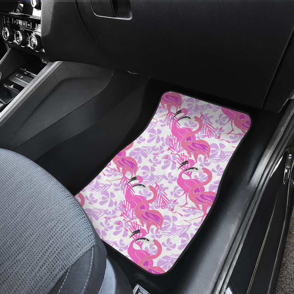 Pink Flamingo Flower Pattern Front And Back Car Mats