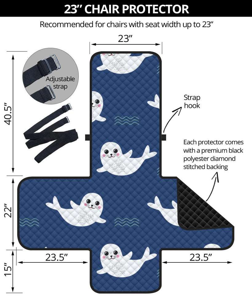 Cute white baby sea lion seal pattern Chair Cover Protector