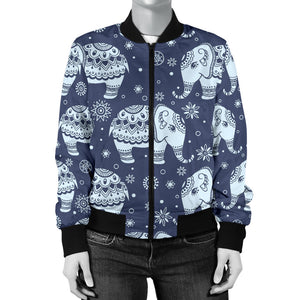 Elephant Tribal Design Pattern Women'S Bomber Jacket