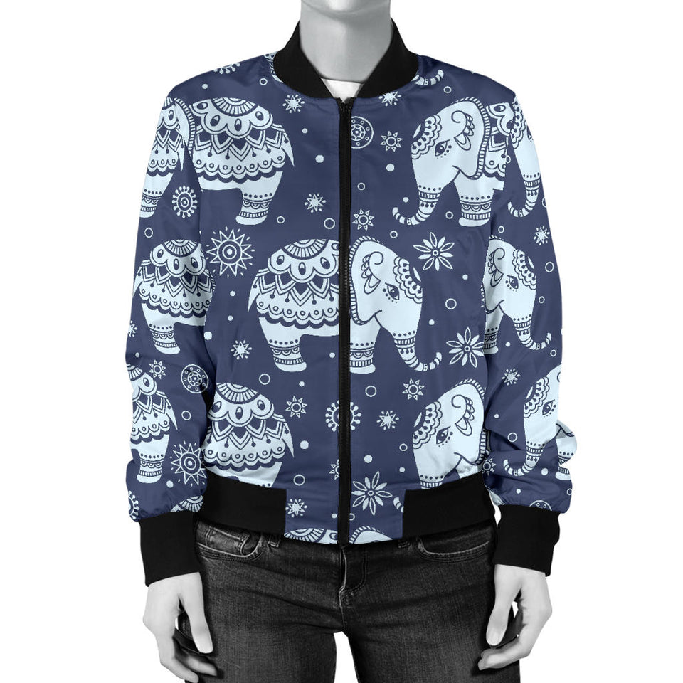 Elephant Tribal Design Pattern Women'S Bomber Jacket