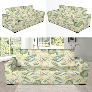 Hand Drawn Sea Turtle Fish Pattern Sofa Slipcover