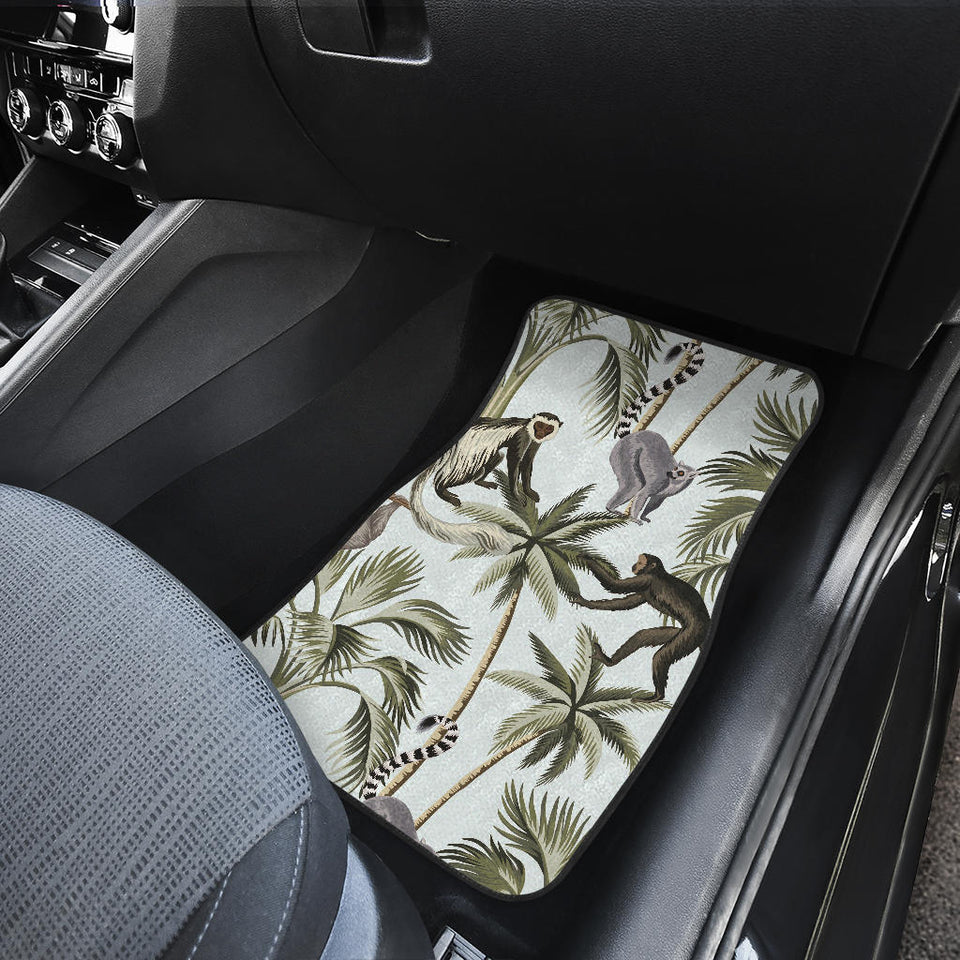 Monkey Sloth Lemur Palm Trees Pattern Front And Back Car Mats