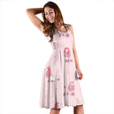 Poodle Dog Pink Color Theme Sleeveless Midi Dress
