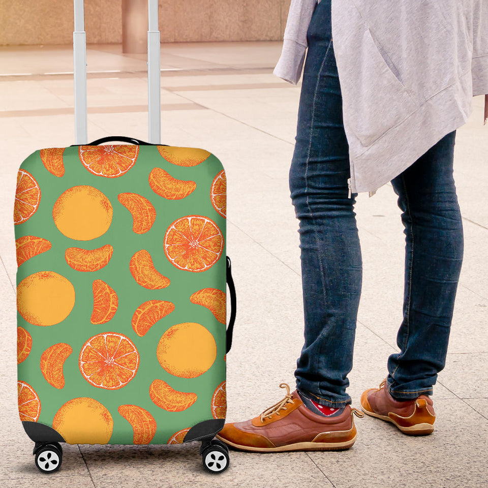 Orange Fruit Pattern Green Background Luggage Covers