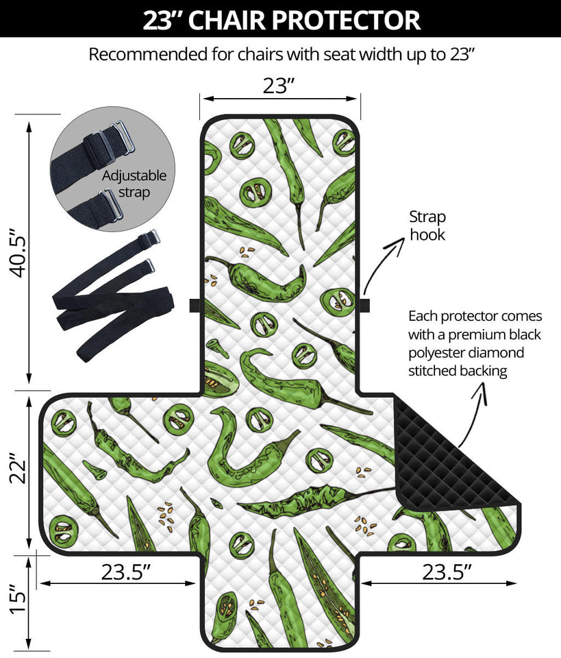Hand drawn sketch style green Chili peppers pattern Chair Cover Protector