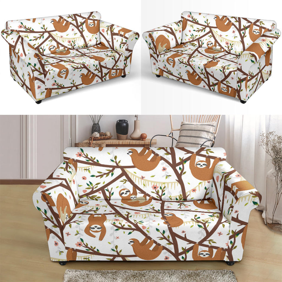 Sloths Hanging On The Tree Pattern Loveseat Couch Slipcover