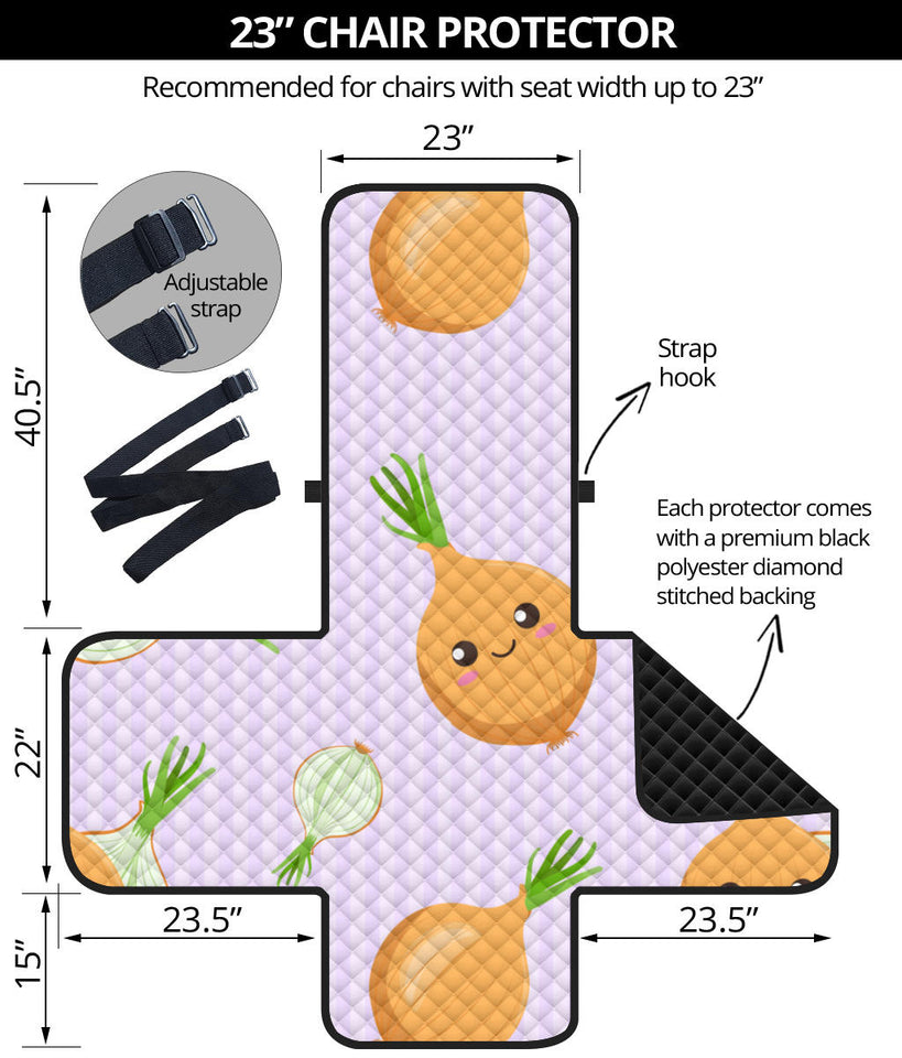 cute onions smiling faces purple background Chair Cover Protector