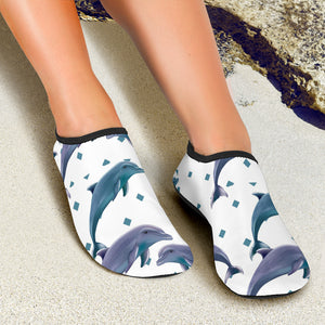 Dolphins Pattern Dotted Background Aqua Shoes