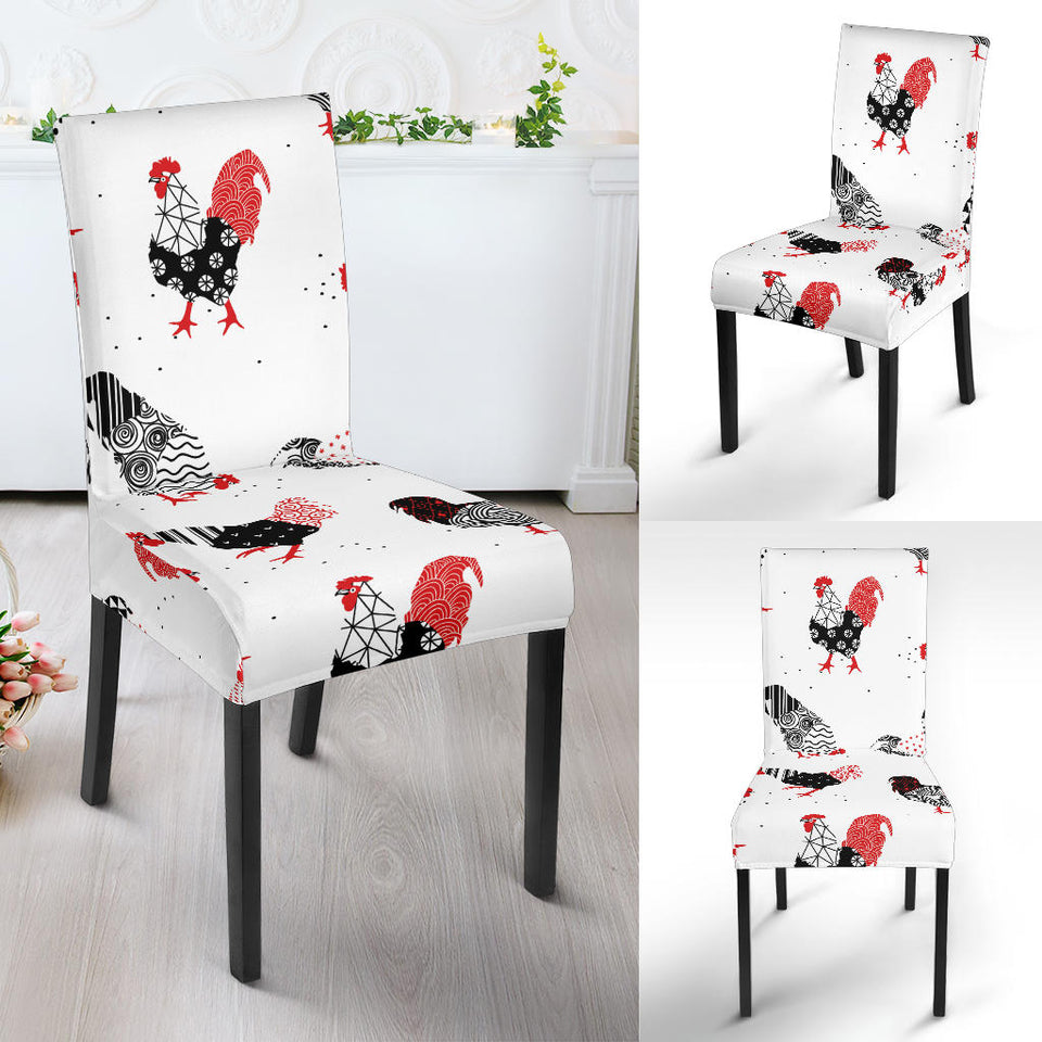 Cool Rooster Chicken Cock Floral Ornament Background Dining Chair Slipcover