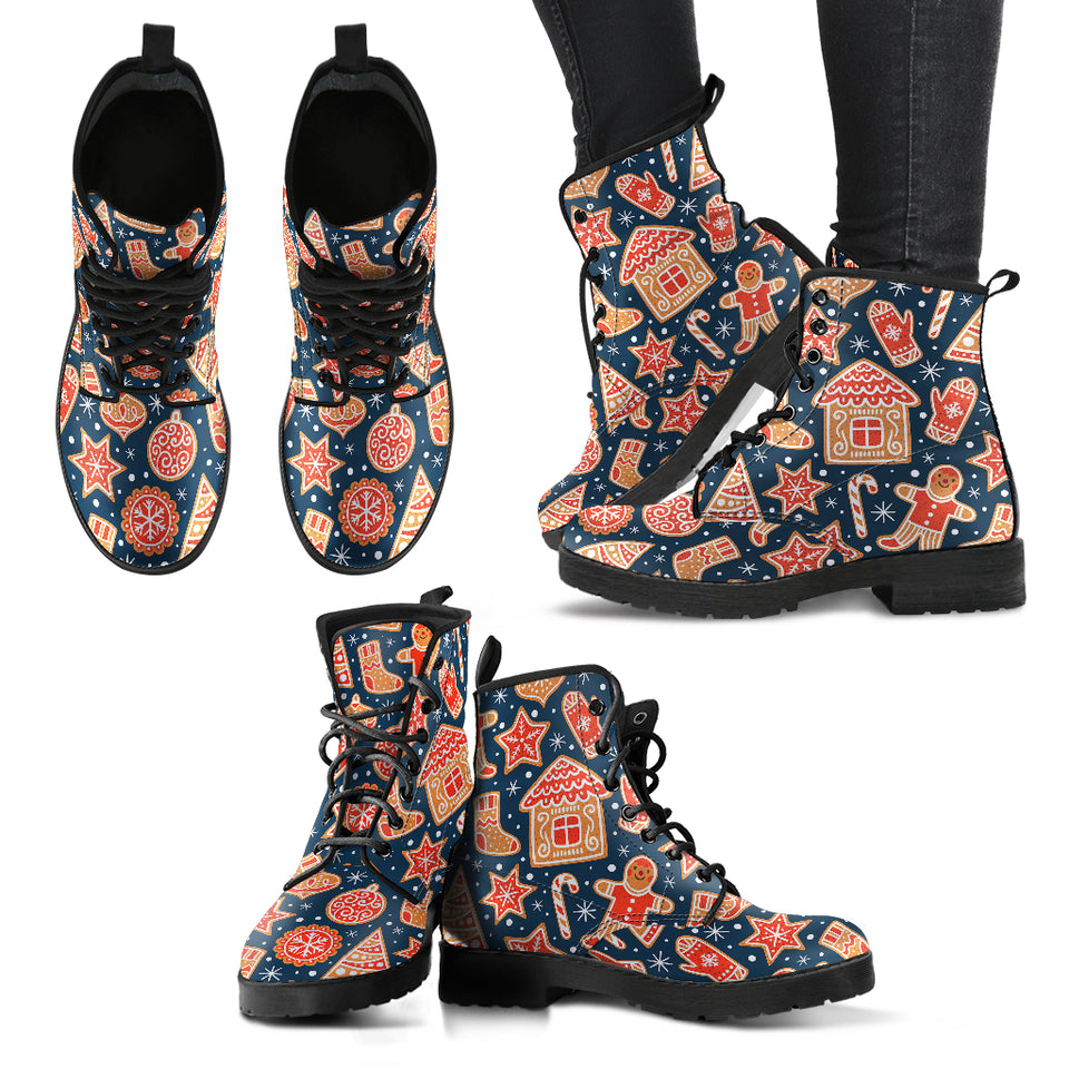 Christmas Gingerbread Cookie Pattern Leather Boots