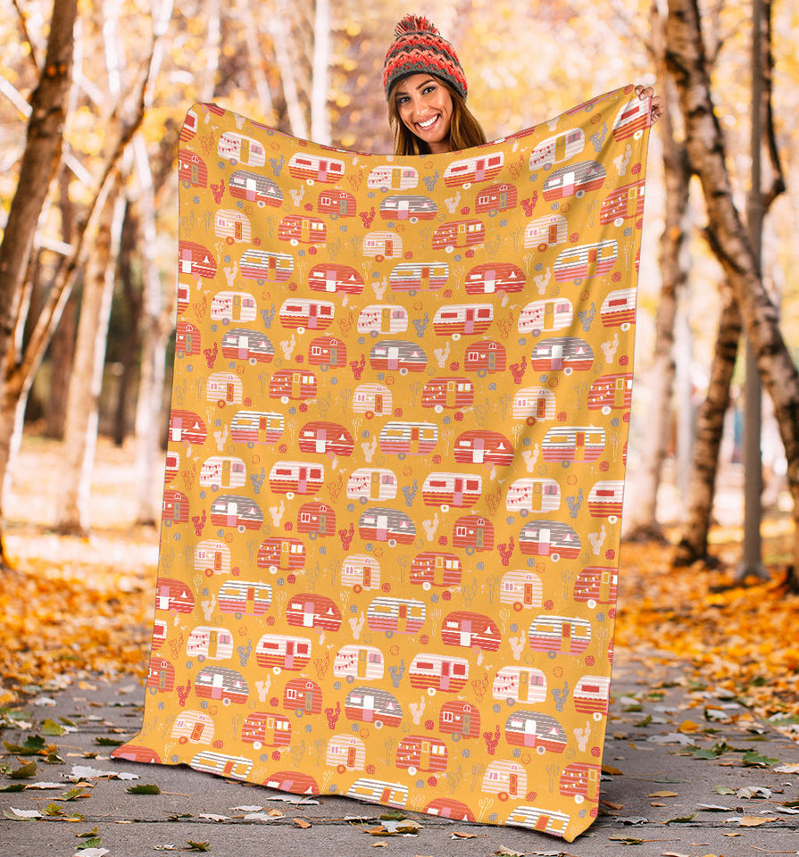 Camper Van Pattern Print Design 04 Premium Blanket