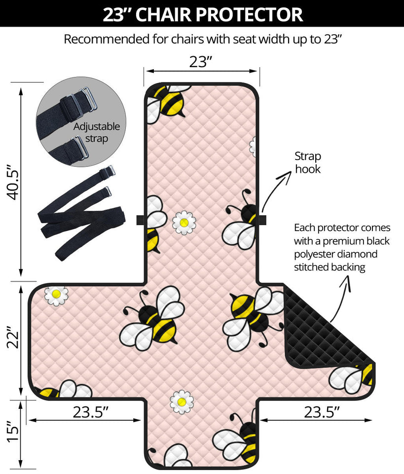 Cute bee flower pattern pink background Chair Cover Protector