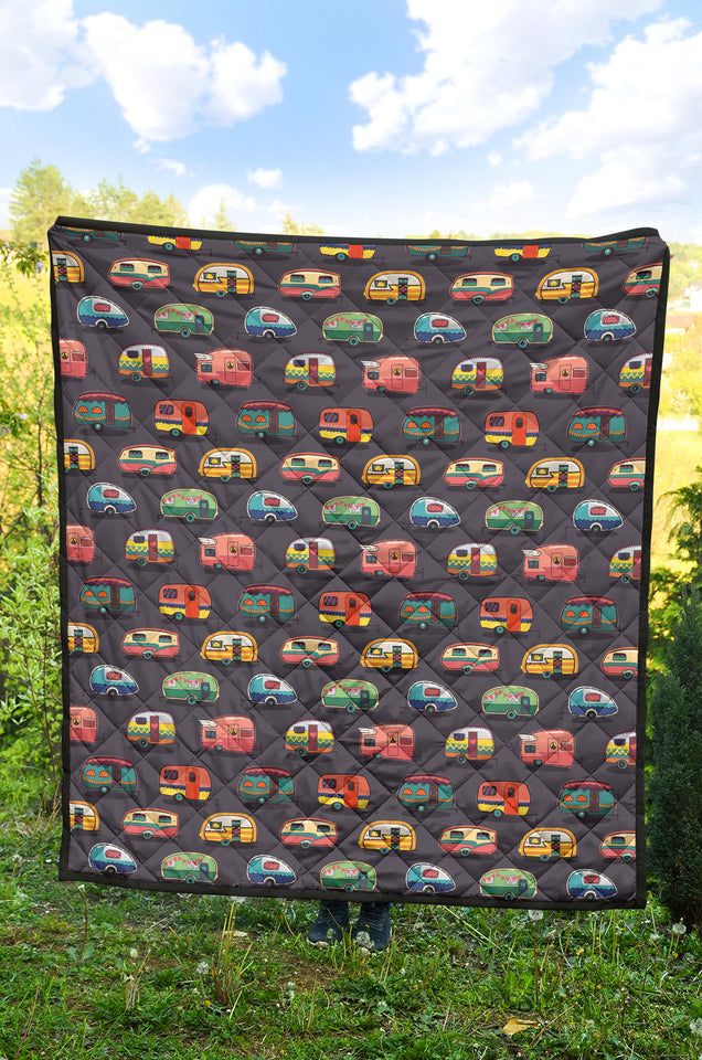 Camper Van Pattern Print Design 02 Premium Quilt