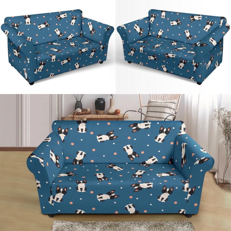 Cute Boston Terrier Dog Spattern Loveseat Couch Slipcover