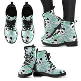Panda Pattern Tropical Leaves Background Leather Boots