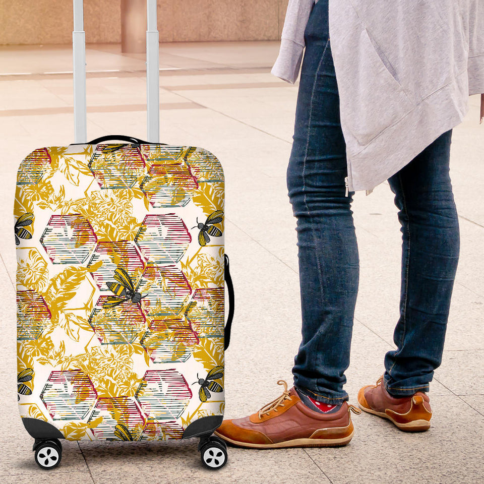 Cool Bee Honeycomb Leaves Pattern Luggage Covers
