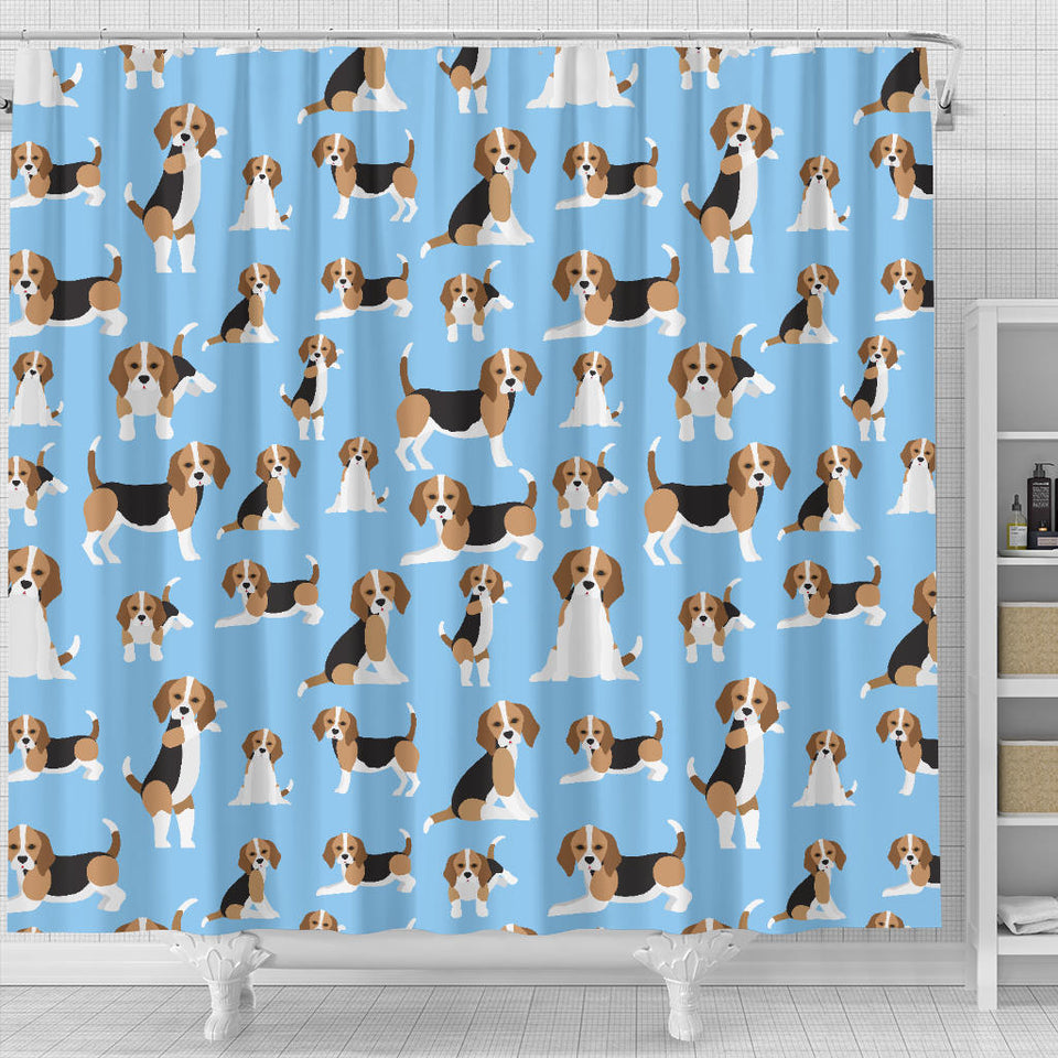 Beagle Dog Blue Background Pattern Shower Curtain Fulfilled In US