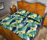 Toucan tropical leaves design pattern Quilt Bed Set