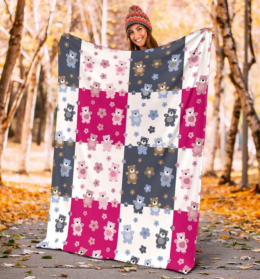 Teddy Bear Pattern Print Design 03 Premium Blanket