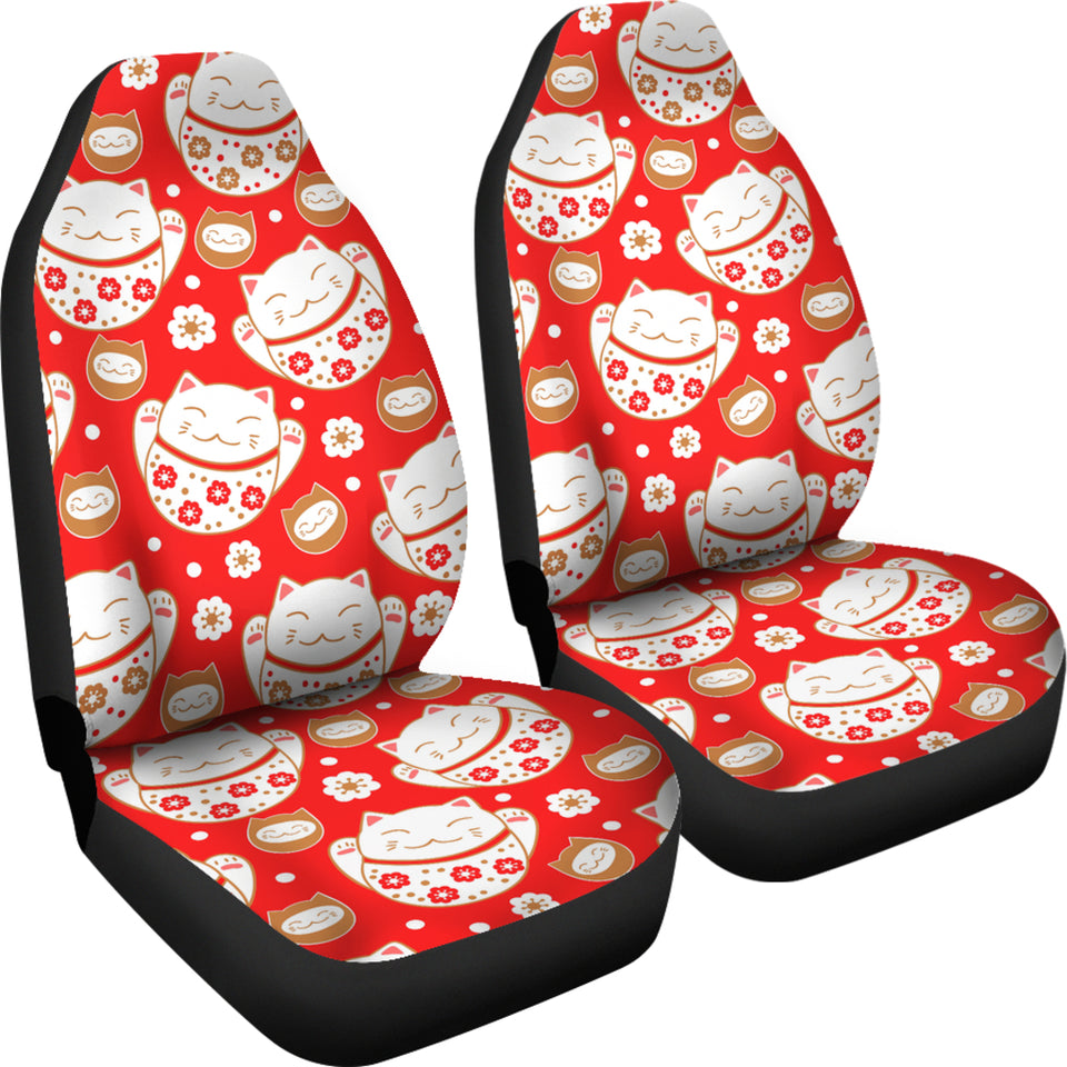 Cute Maneki Neko Lucky Cat Red Background Universal Fit Car Seat Covers