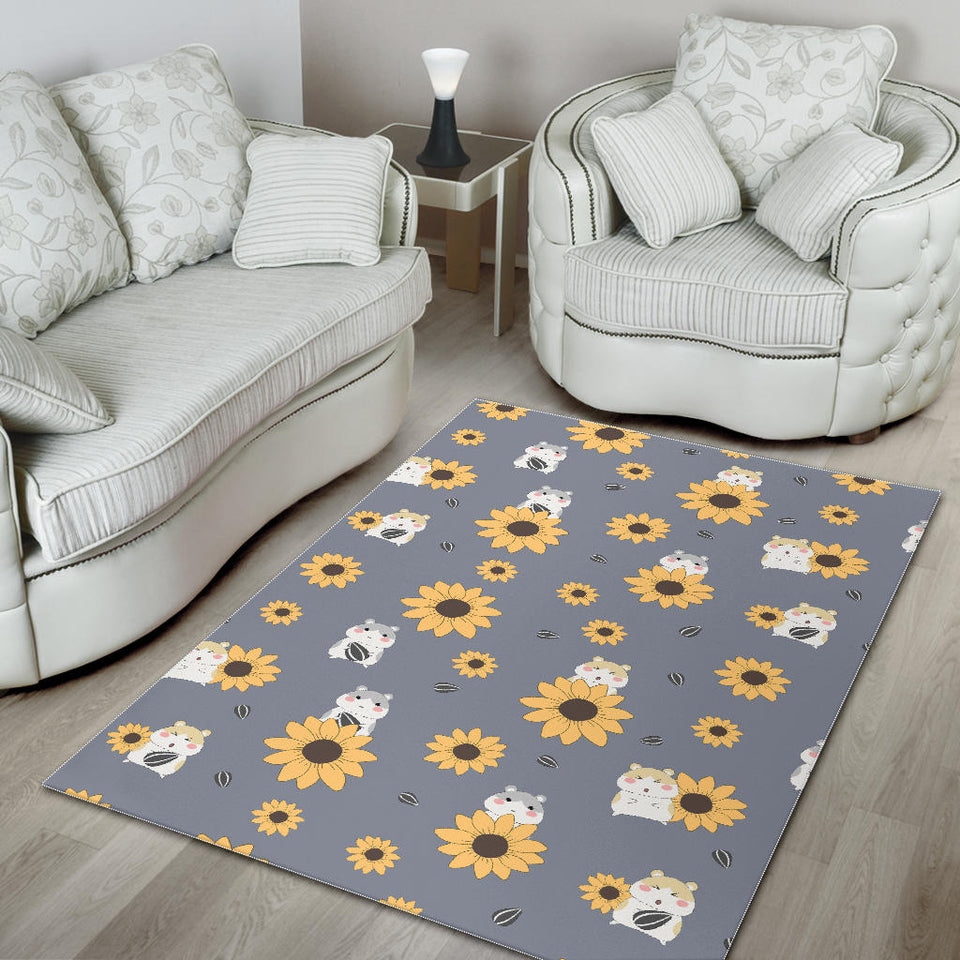 Cute Hamster Sunflower Pattern Background Area Rug