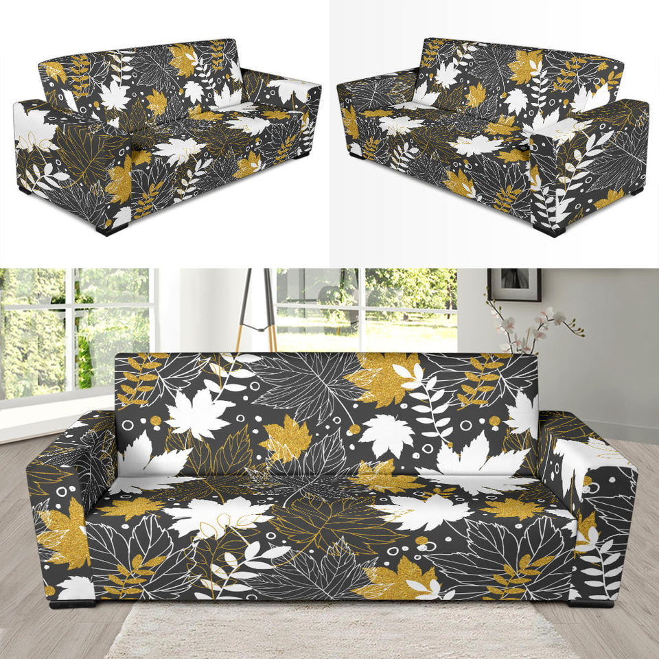 Beautiful Gold Autumn Maple Leaf Pattern Sofa Slipcover