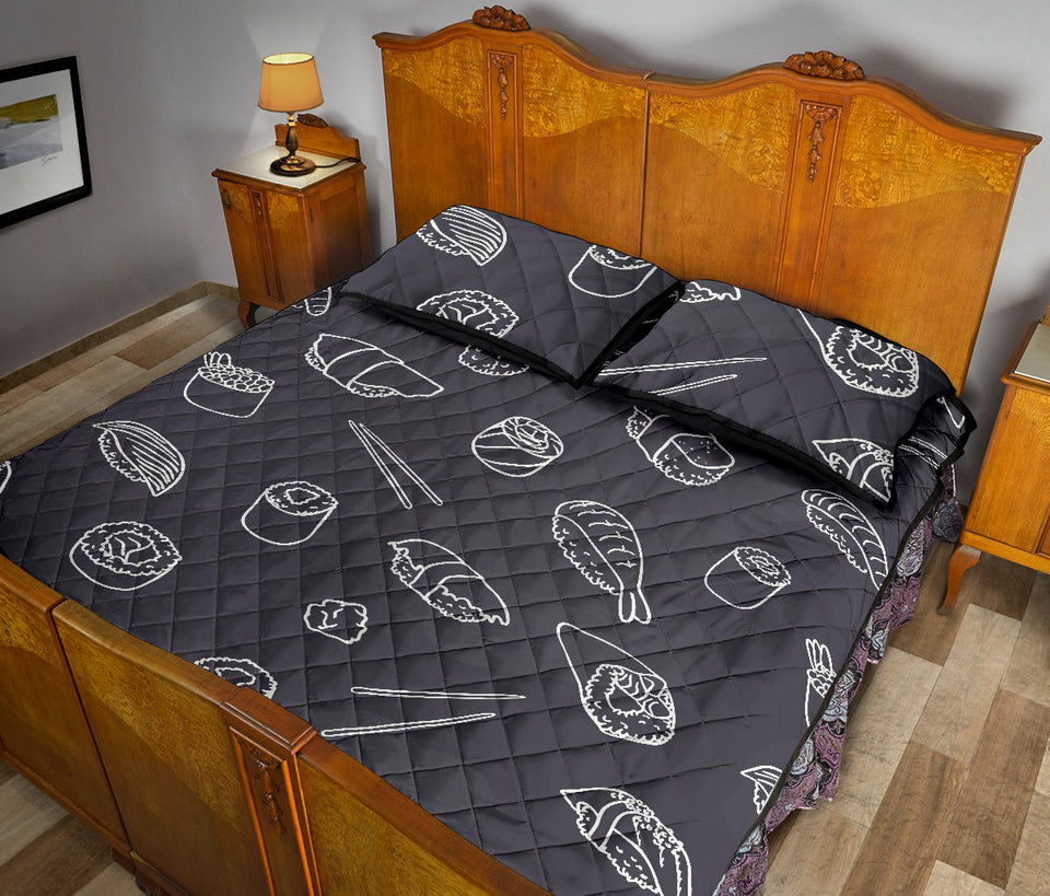 sushi pattern black background Quilt Bed Set