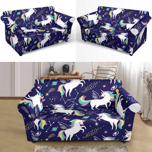 Hand Drawn Cute Unicorn Star Planet Loveseat Couch Slipcover