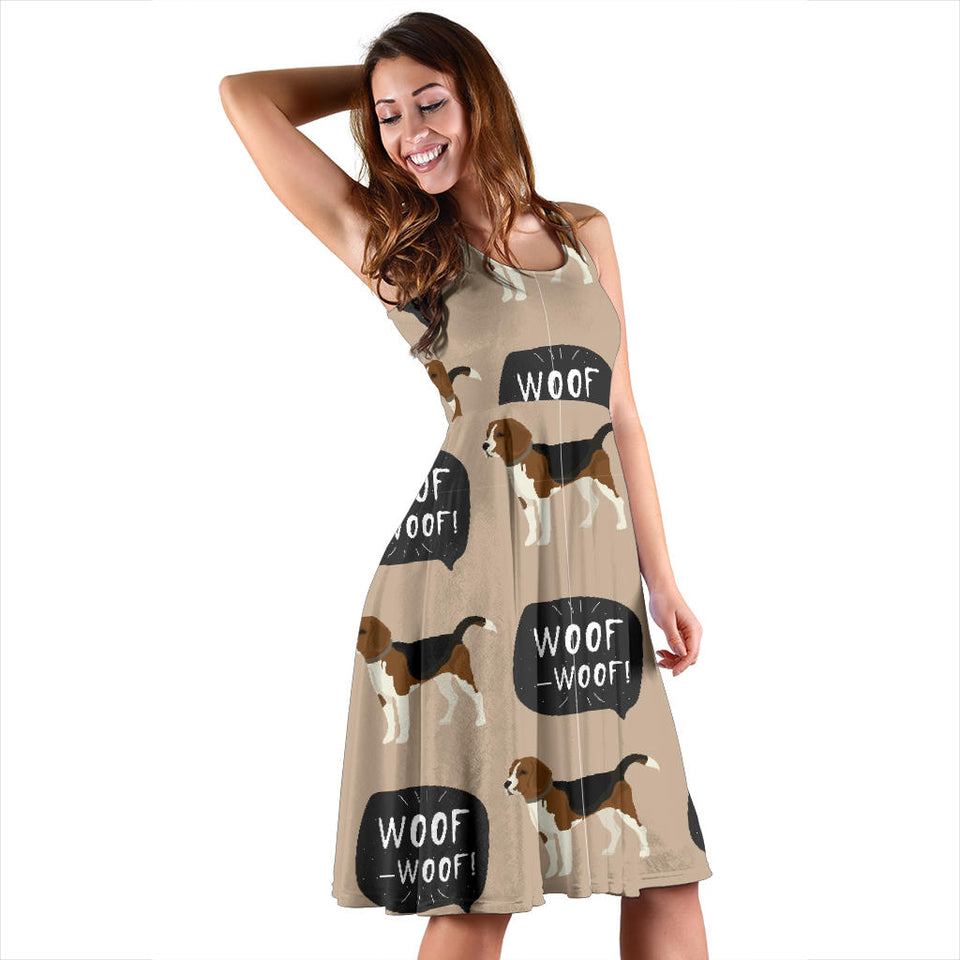 Beagle Pattern Sleeveless Midi Dress