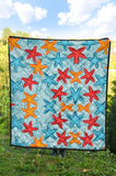 Blue Red Orange Starfish Pattern Premium Quilt