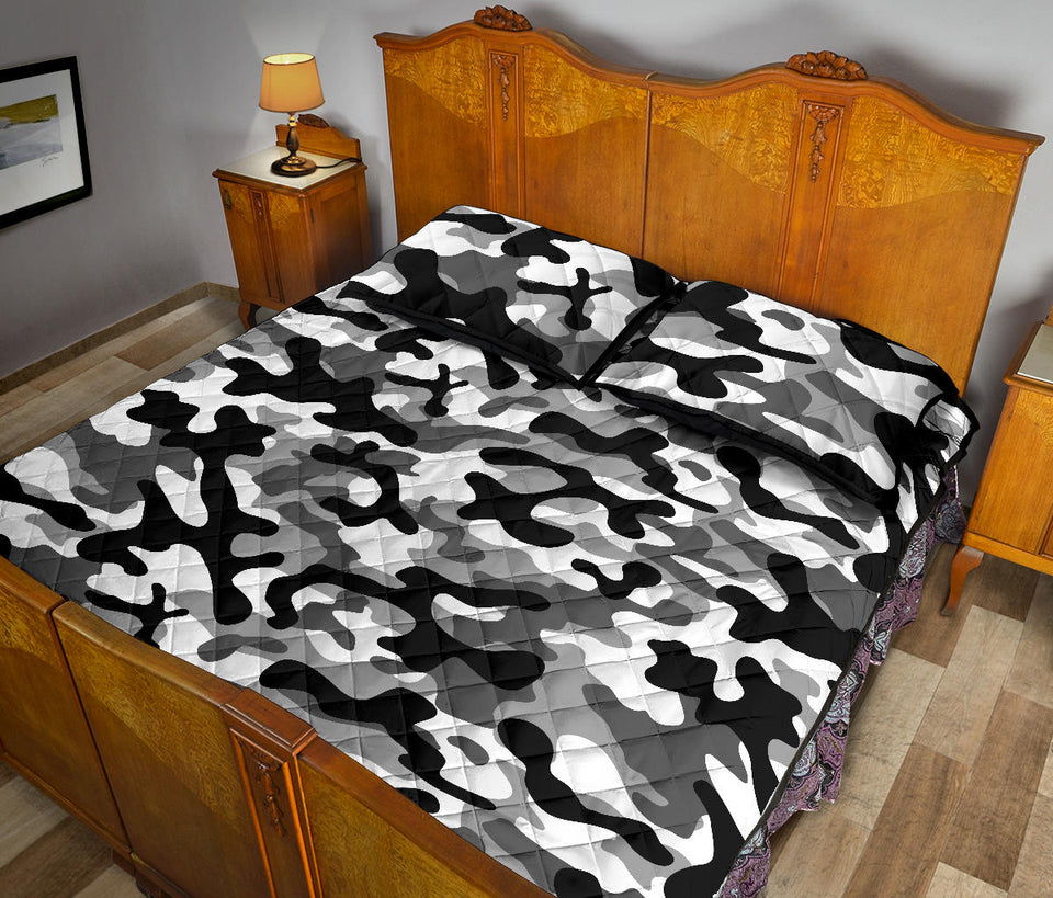 Black white camo camouflage pattern Quilt Bed Set