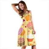 Cake Cupcake Heart Cherry Pattern Sleeveless Midi Dress