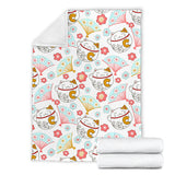 Maneki Neko Lucky Cat Fan Sakura Premium Blanket