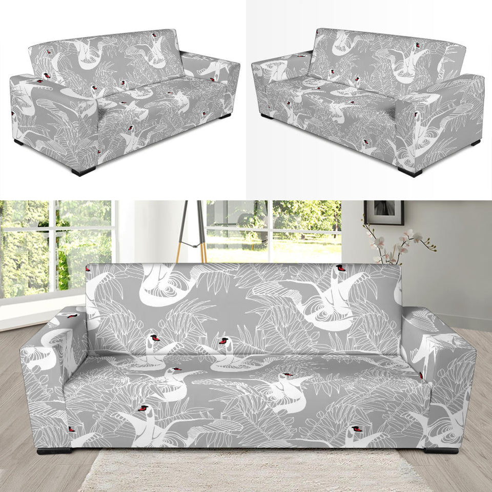 White Swan Gray Background Sofa Slipcover