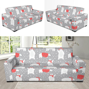 Cute Polar Bear Christmas Snow Pattern Sofa Slipcover