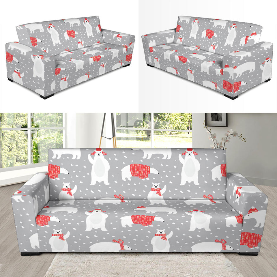 Cute Polar Bear Christmas Snow Pattern Sofa Slipcover
