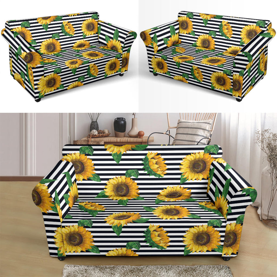 Sunflowers Ribbon Background Loveseat Couch Slipcover