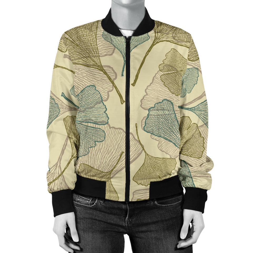 Ginkgo Leaves Design Pattern Women'S Bomber Jacket