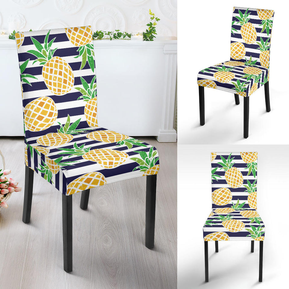 Pineapples Pattern Striped Background Dining Chair Slipcover