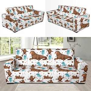 Sea Lion Seals Jellyfish Pattern Sofa Slipcover