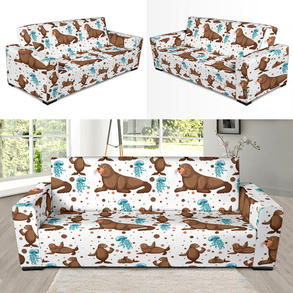 Sea Lion Seals Jellyfish Pattern Sofa Slipcover