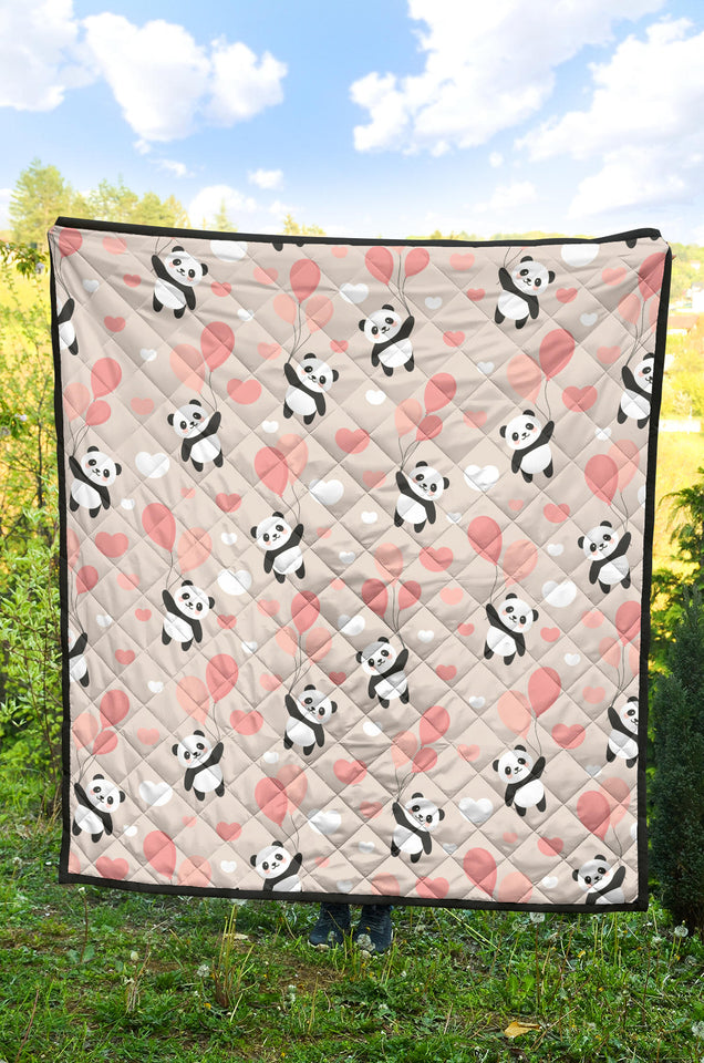 Cute Panda Ballon Heart Pattern Premium Quilt