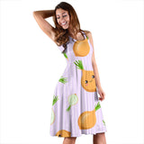 Cute Onions Smiling Faces Purple Background Sleeveless Midi Dress