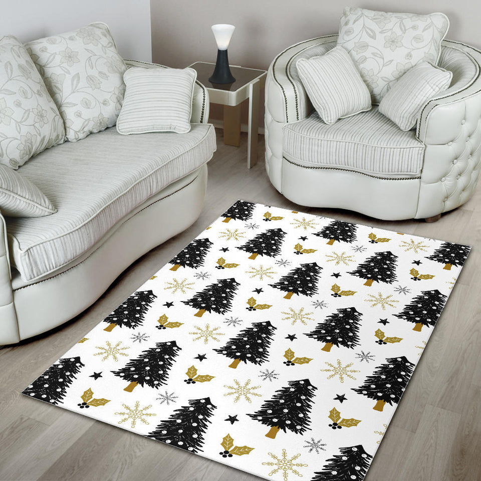 Christmas Tree Holly Snow Star Pattern Area Rug