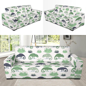 Chameleon Lizard Succulent Plant Pattern Sofa Slipcover