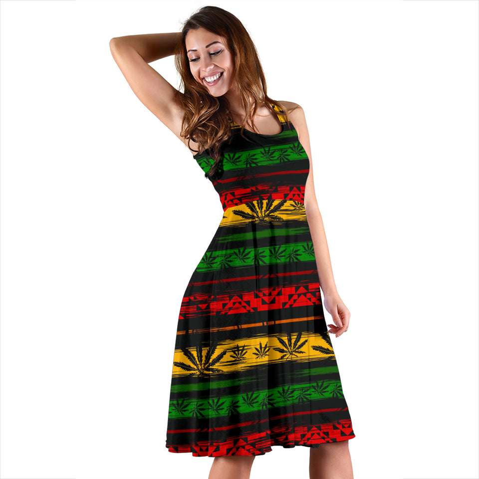 Canabis Marijuana Weed Pattern Print Design 04 Sleeveless Midi Dress