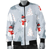 Snowman Christmas  Tree Snow Gray Background Men'S Bomber Jacket