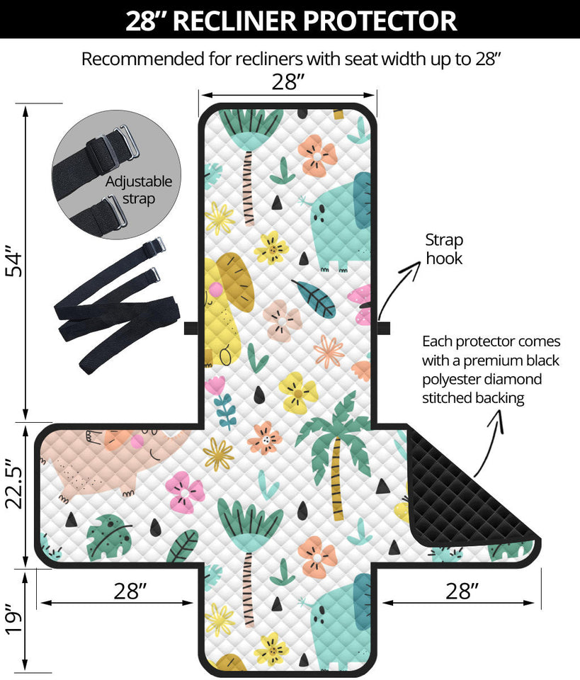 Cute elephants palm tree flower butterfly pattern Recliner Cover Protector