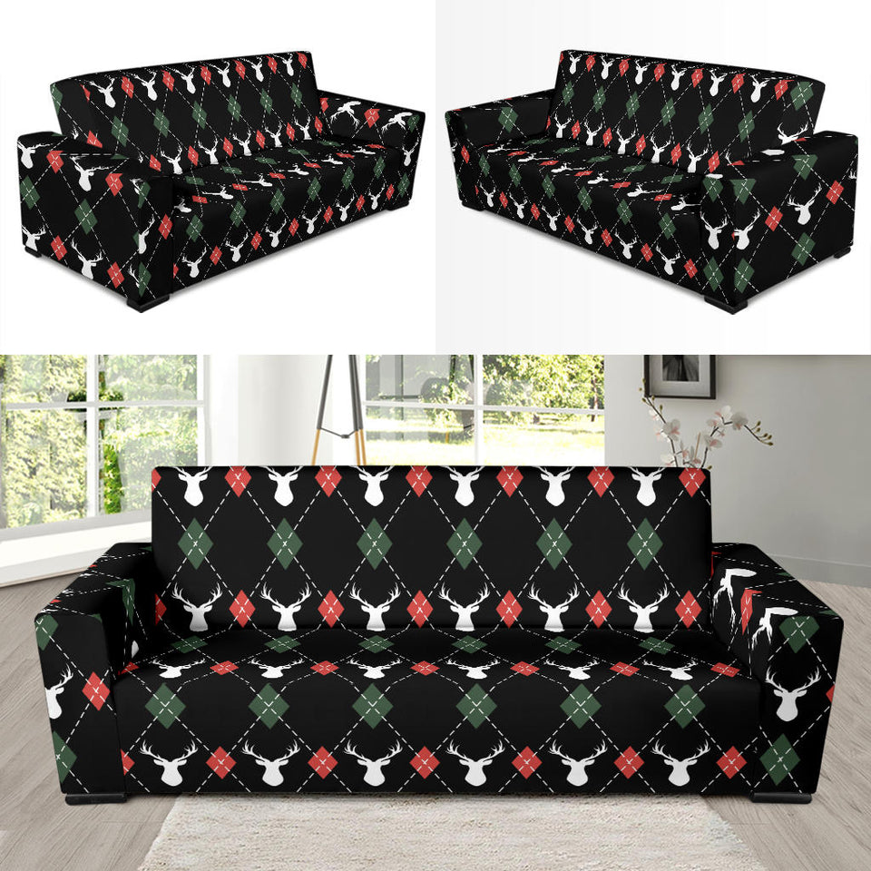 Deer Christmas New Year Pattern Argyle Sofa Slipcover